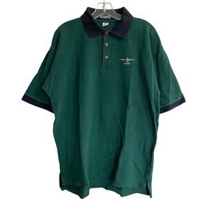 LA LOVING Polo Shirt Men XL Green Blue Contrast Collar Embroidered Airplane